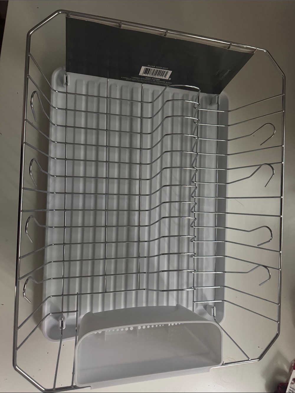Chrome and White Dish Drying Rack with Cutlery Holder